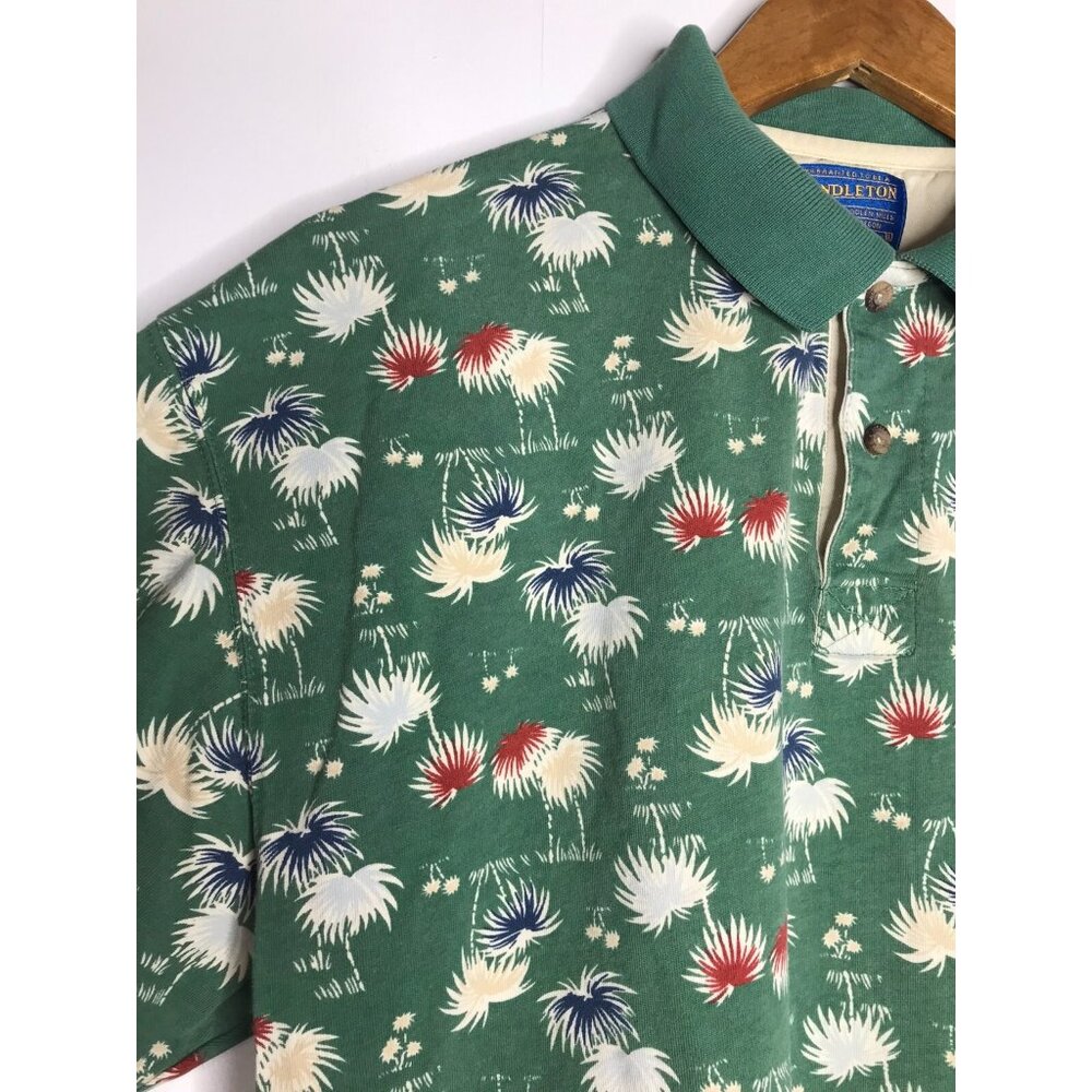 Pendleton Men's Large Palm Tree Pattern 100% Cotton Light Green Polo Shirt - Picture 4 of 9